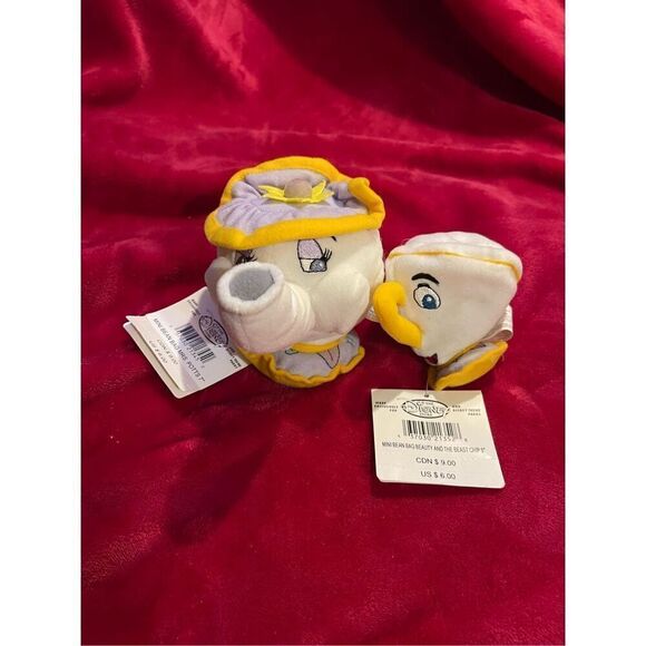 Disney Store Mrs.Potts & 5” Chip Beauty and the Beast Beannie Bag Plush NOS - Picture 1 of 7